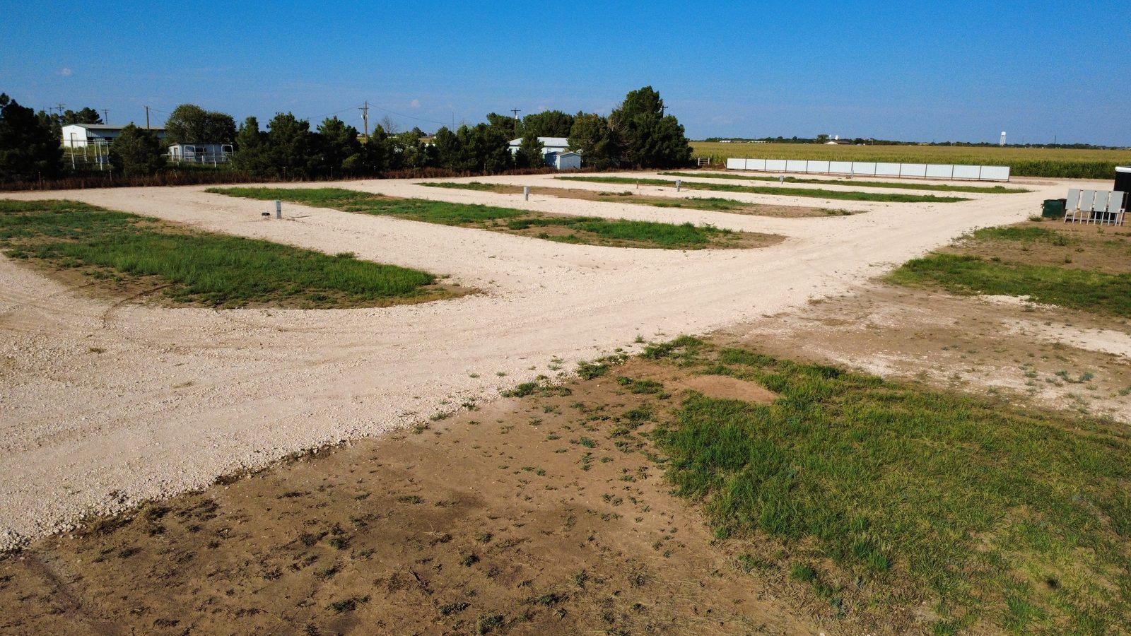 A birds-eye view of the RV park showing the layout of the sites.